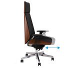 Chaise de bureau ergonomique Moon Wood Simili cuir, avec appui-tête, accoudoirs 3D, mécanisme synchrone + réglage profondeur d'assise, pieds chromé