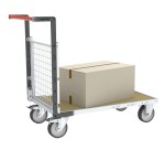 Chariot modulaire grillagé 1 dossier plateau bois 1000 x 600 mm roues rectangle 500 kg