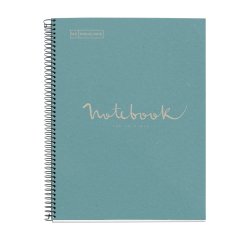 Notebook Eco Emotions, Carton recyclé, A4, quadrillage 5x5 mm, 80 feuilles de 1 couleur, Miquelrius, Bleu.
