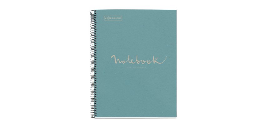 Notebook Eco Emotions, Carton recyclé, A4, quadrillage 5x5 mm, 80 feuilles de 1 couleur, Miquelrius, Bleu.
