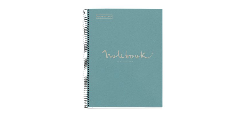 Notebook Eco Emotions, Carton recyclé, A4, quadrillage 5x5 mm, 80 feuilles de 1 couleur, Miquelrius, Bleu.
