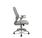 Chaise de bureau Ergo529, dossier en maille grise, assise en tissu gris, piètement gris clair, roulettes en nylon