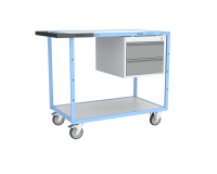 Servante établi équipée 1 bloc 2 tiroirs plateau bois mélaminé 250 kg roue TPE
