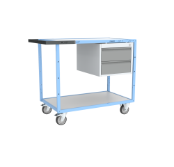 Servante établi équipée 1 bloc 2 tiroirs plateau bois mélaminé 250 kg roue TPE