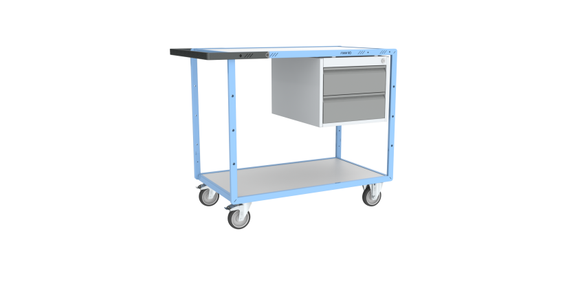 Servante établi équipée 1 bloc 2 tiroirs plateau bois mélaminé 250 kg roue TPE