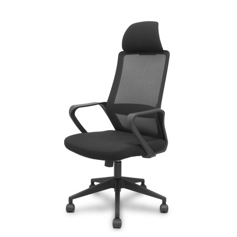 Silla Pro534 respaldo malla negro asiento tela base piramidal negra ruedas nailon - Gris