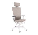 Chaise de bureau ergonomique Marti, tissu, mécanisme synchrone + réglage profondeur d'assise, appui-tête, accoudoirs 3D , piètement roulettes blanc