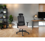 Chaise de bureau ergonomique Nico, tissu et maille, accoudoirs 3D, appui-tête, mécanisme synchrone + réglage profondeur d'assise