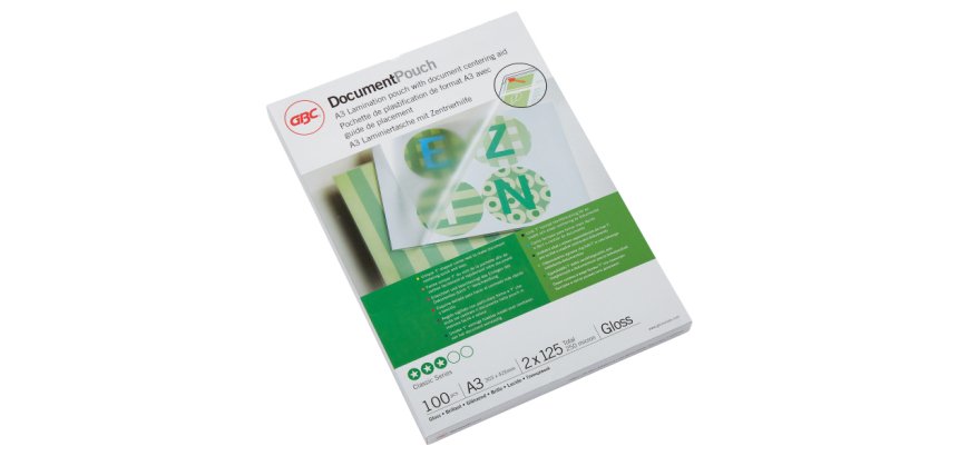 Paquete de 100 fundas de plastificación térmica GBC A3, 2 x 125 micras, brillante