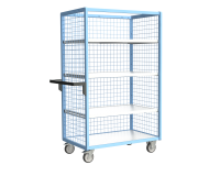 Servante grillagée 3 côtés avec 3 étagères plateau bois 250 kg 1000 x 600 mm roue TPE