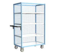 Servante grillagée 3 côtés avec 3 étagères plateau bois 250 kg 1000 x 600 mm roue TPE