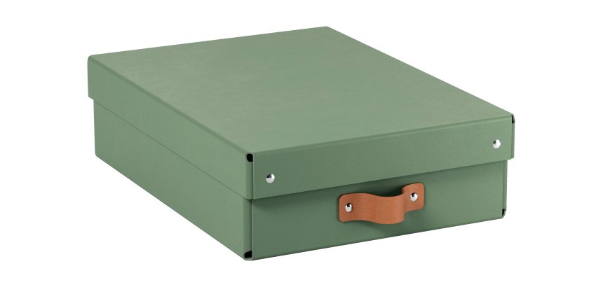 Caja de almacenamiento Leitz Puro con tapa, media baja, 8L, cartón 100% reciclado, paquete de 2 - Verde