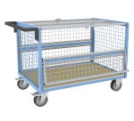 Chariot conteneur grillagé avec toit plateau bois médium 500 kg 1200 x 800 mm roue TPE