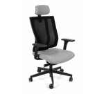 Ergonomischer Bürostuhl MAXPRO SCHWARZ, Stoff und Mesh, mit 2D-Armlehnen und Kopfstütze, Synchronmechanismus, schwarze Füße