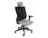 Fauteuil de bureau ergonomique MAXPRO NOIR, tissu et maille, avec accoudoirs 2D et appui-tête, mécanisme synchrone, pieds noirs - Gris