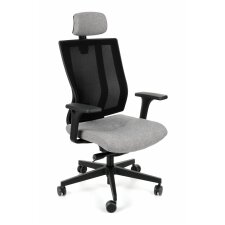 Fauteuil de bureau ergonomique MAXPRO NOIR, tissu et maille, avec accoudoirs 2D et appui-tête, mécanisme synchrone, pieds noirs