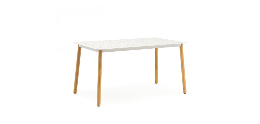 Table d'extérieur ARNON - plateau aluminium blanc - pieds  bois
