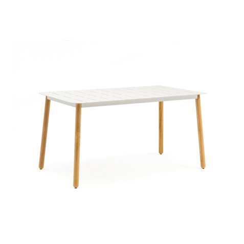 Table d'extérieur ARNON - plateau aluminium blanc - pieds  bois