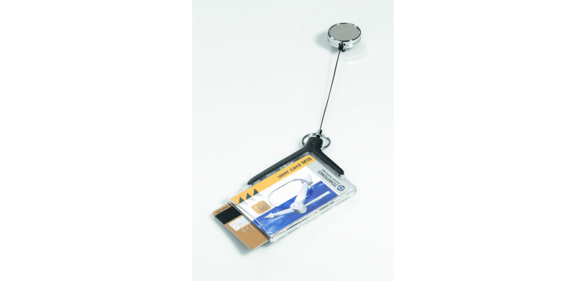 Porte-badge DELUXE PRO pour 2 cartes de sécurité avec enrouleur chromé - Boîte de 10 pièces