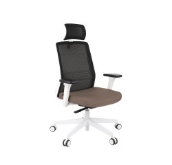 Ergonomischer Bürostuhl COCO Stoff und Netz, mit 3D-Armlehnen und Kopfstütze, synchroner Mechanismus, weiße Beine