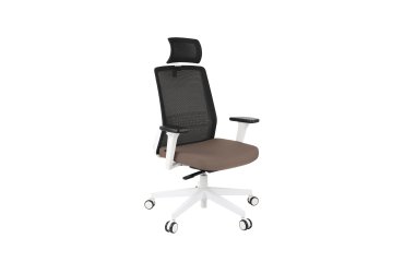 Ergonomischer Bürostuhl COCO Stoff und Netz, mit 3D-Armlehnen und Kopfstütze, synchroner Mechanismus, weiße Beine
