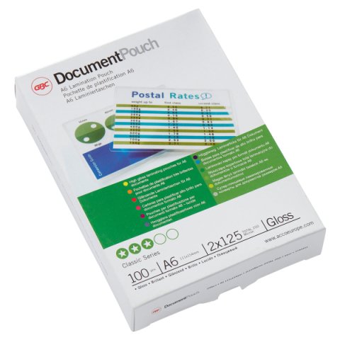 Paquete de 100 fundas de plastificación térmica GBC A6, 2 x 125 micras, brillante