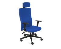 Ergonomischer Bürostuhl TEAM PLUS, Stoff, mit 1D-Armlehnen und Kopfstütze, synchroner Mechanismus, schwarze Beine - Blau