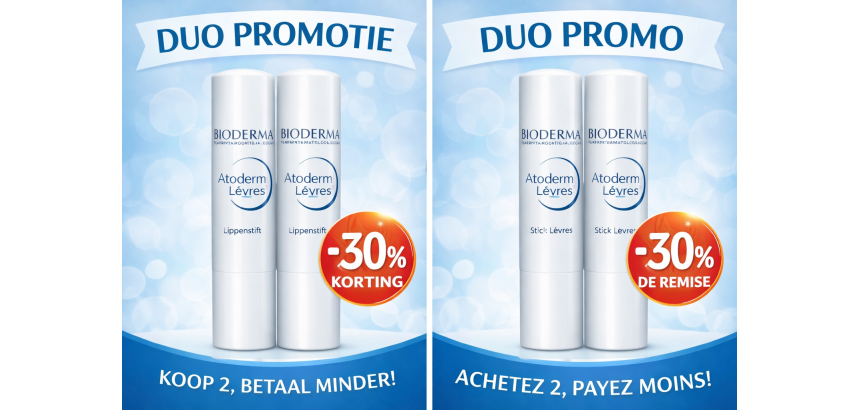Bioderma atoderm stick lèvres duo 2x4g promo -30%