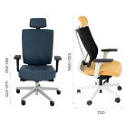 Fauteuil de bureau ergonomique MAXPRO BLANC, tissu et maille, avec accoudoirs 2D et appui-tête, mécanisme synchrone, pieds blancs