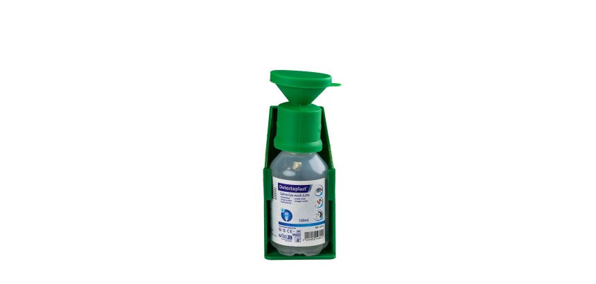 Flacon de 100 ml de solution oculaire stérile avec support mural