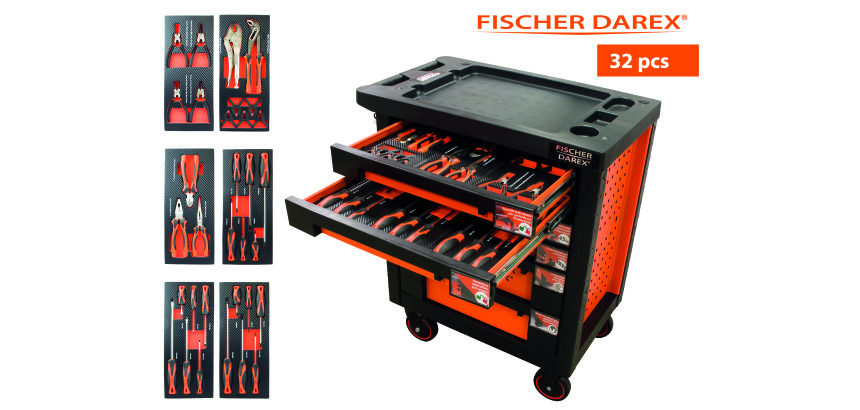 Servante équipée de 32 outils avec 9 modules