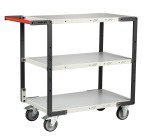 Servante Flatpack, 3 plateaux mélaminé, 850 x 500 mm, roues TPE, 250 kg