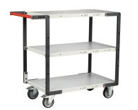 Servante Flatpack, 3 plateaux mélaminé, 850 x 500 mm, roues TPE, 250 kg