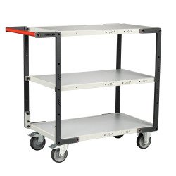 Servante Flatpack, 3 plateaux mélaminé, 850 x 500 mm, roues TPE, 250 kg