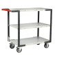 Servante Flatpack, 3 plateaux mélaminé, 850 x 500 mm, roues TPE, 250 kg