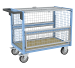 Chariot conteneur grillagé avec toit plateau bois médium 500 kg 1000 x 600 mm roue TPE