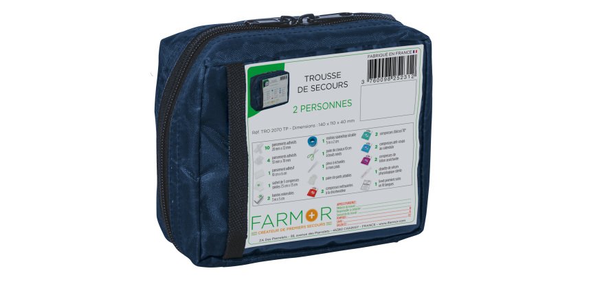 Trousse de secours Multirisques 2 personnes en tissu bleu