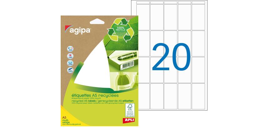 Etiquette adresse multi-usage recyclée 48,5 x  25 mm Agipa - Pochette de 280
