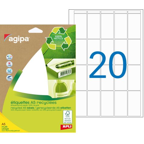 Etiquette adresse multi-usage recyclée 48,5 x  25 mm Agipa - Pochette de 280