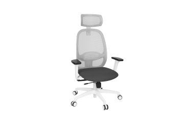 Fauteuil de bureau ergonomique NODI, tissu et maille, avec accoudoirs 3D et appui-tête, mécanisme synchrone, pieds blancs