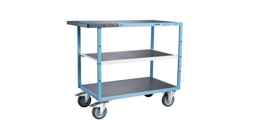 Servante mécano-soudée 3 plateaux tôle galvanisée 400 kg 1000 x 600 mm roue TPE