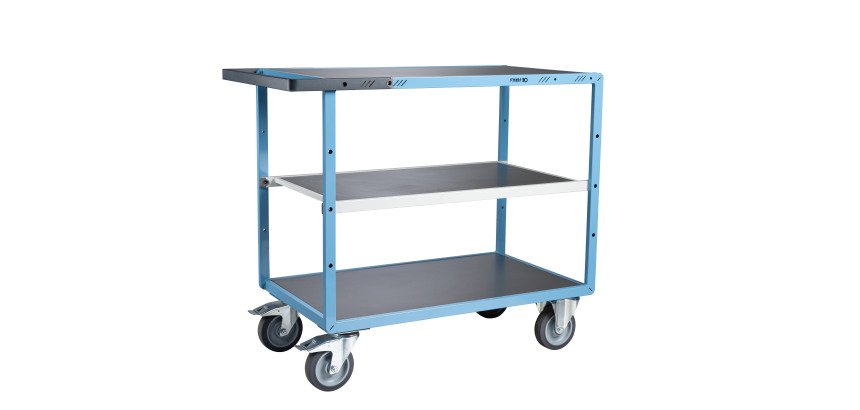 Servante mécano-soudée 3 plateaux tôle galvanisée 400 kg 1000 x 600 mm roue TPE