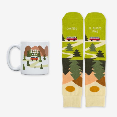Kit Taza + Calcetines "Contigo al quinto pino" Camper talla 36-41