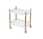 Desserte à roulettes 2 plateaux - plateaux blancs piètement hêtre