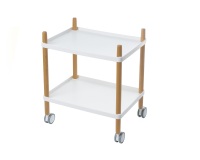 Desserte à roulettes 2 plateaux - plateaux blancs piètement hêtre