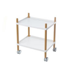 Desserte à roulettes 2 plateaux - plateaux blancs piètement hêtre