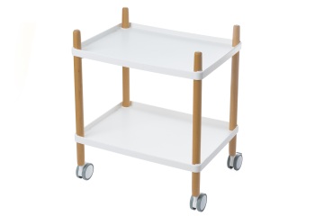 Desserte à roulettes 2 plateaux - plateaux blancs piètement hêtre