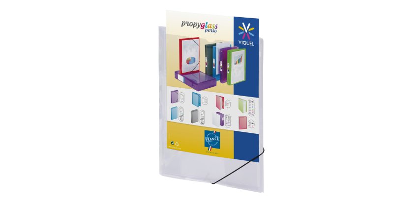 Chemise à élastique 3 rabats plastique personnalisable PROPYGLASS  Viquel 24 x 32 cm dos 1,5 cm couleur transparente incolore