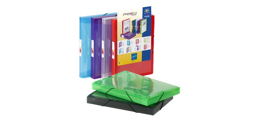 Chemises box polypropylène personnalisable VIQUEL Propyglass 25 x 33 dos 3 cm – 6 couleurs assorties