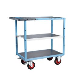 Servante mécano-soudée 3 plateaux tôle galvanisée 400 kg 850 x 500 mm roue caoutchouc